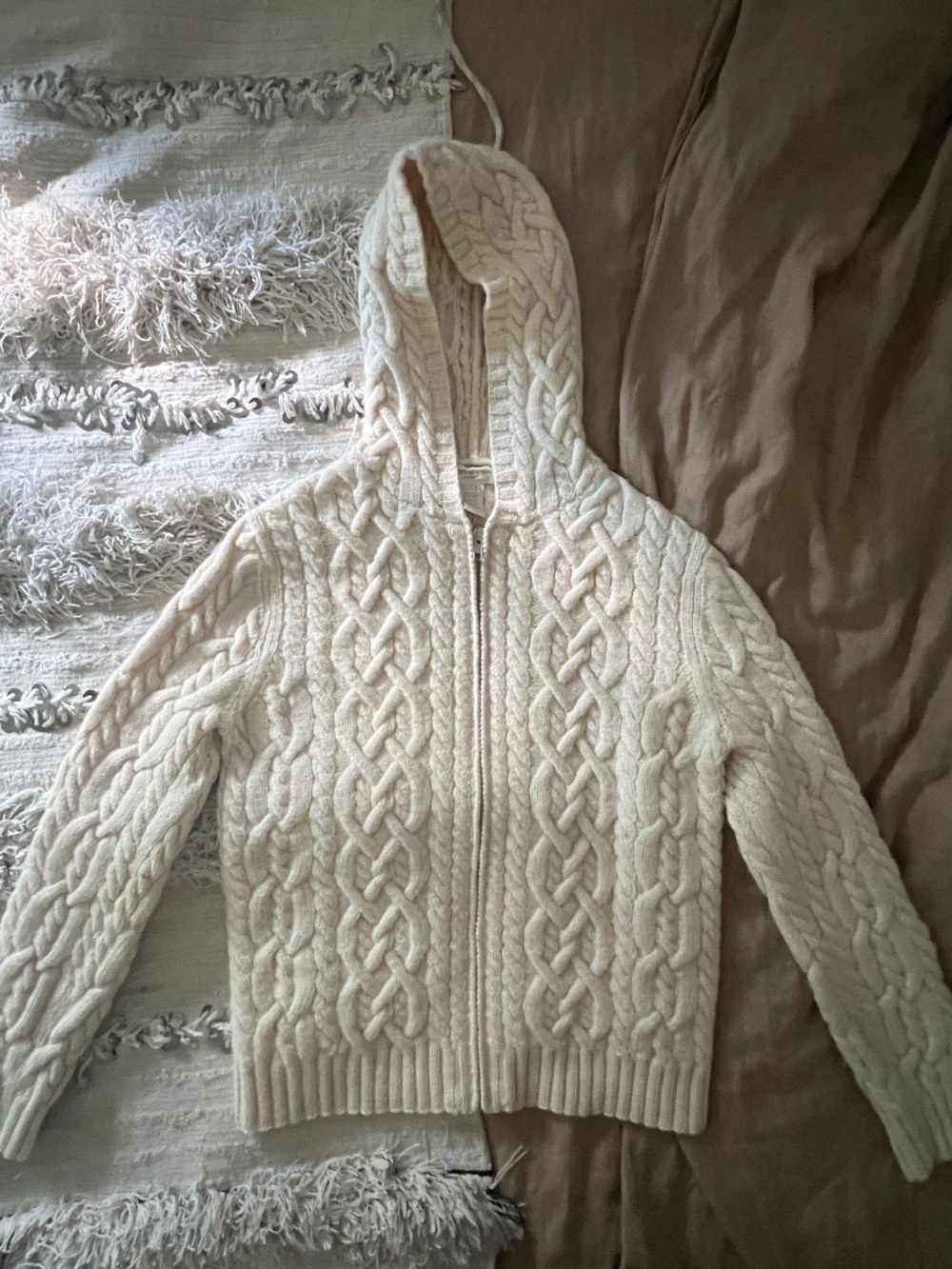 Vintage Jones New York Zip-up Cable Knit Wool Cardigan Sweater Hoodie